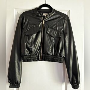 Elan Edgy Energy Black Faux Leather Bomber Jacket Sz Medium